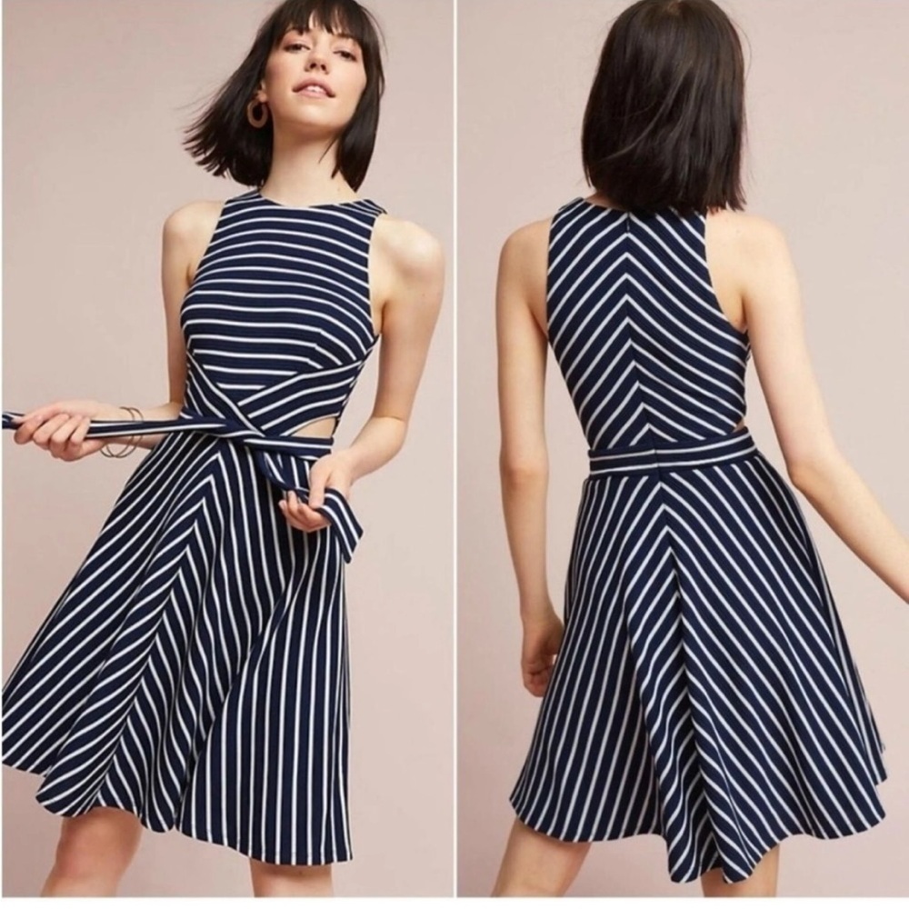 Anthropologie wrap Kinsley Hutch Striped Navy Dress